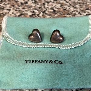 Vintage Tiffany Sterling Silver Solid Puffy Heart-shaped Earrings